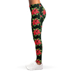 Watercolor Christmas Poinsettia Print Women's Leggings