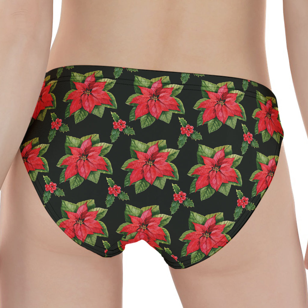 Watercolor Christmas Poinsettia Print Women's Panties