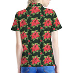 Watercolor Christmas Poinsettia Print Women's Polo Shirt