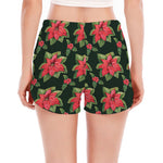 Watercolor Christmas Poinsettia Print Women's Split Running Shorts