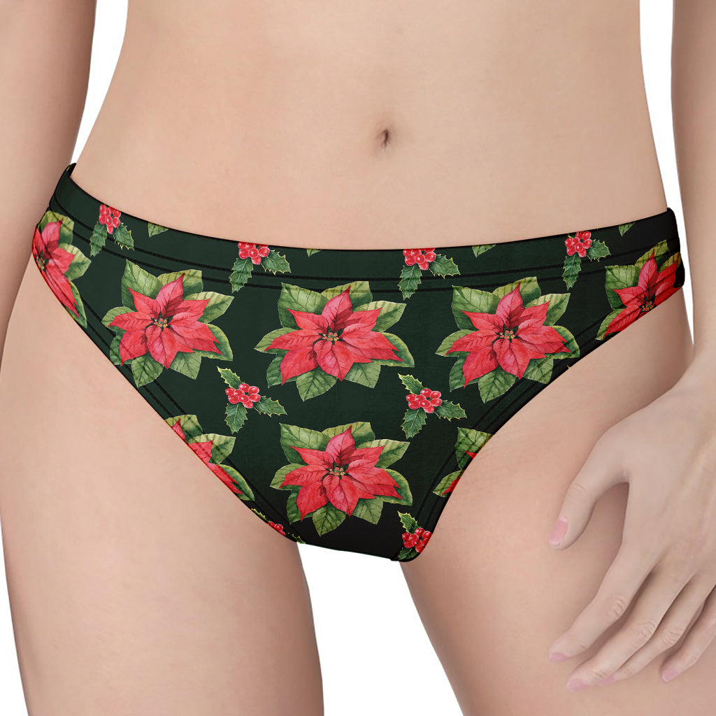 Watercolor Christmas Poinsettia Print Women's Thong