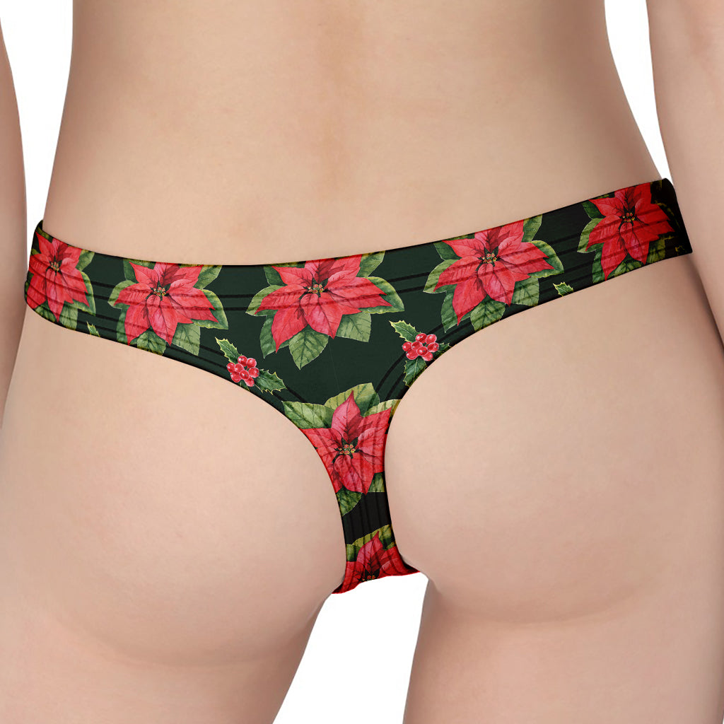 Watercolor Christmas Poinsettia Print Women's Thong