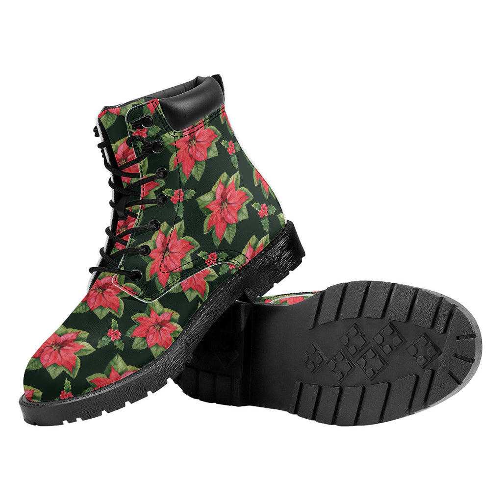 Watercolor Christmas Poinsettia Print Work Boots