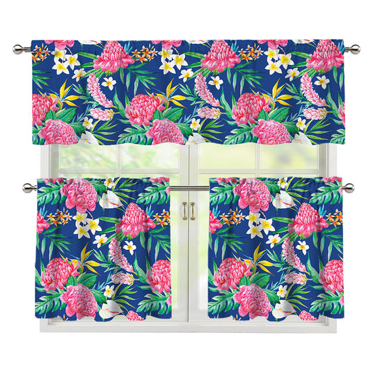 Watercolor Chrysanthemum Pattern Print 3 Piece Kitchen Curtains