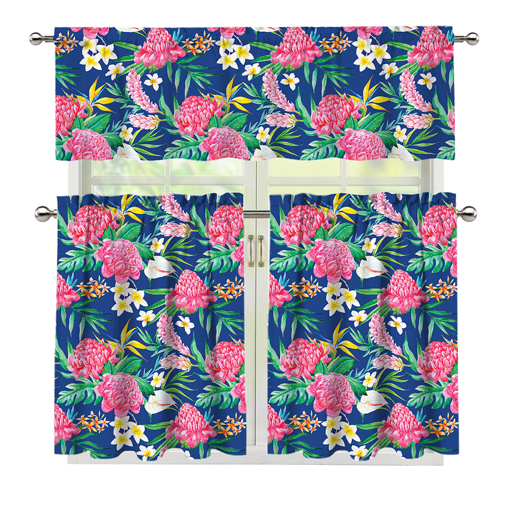 Watercolor Chrysanthemum Pattern Print 3 Piece Kitchen Curtains