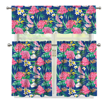 Watercolor Chrysanthemum Pattern Print 3 Piece Kitchen Curtains