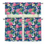 Watercolor Chrysanthemum Pattern Print 3 Piece Kitchen Curtains