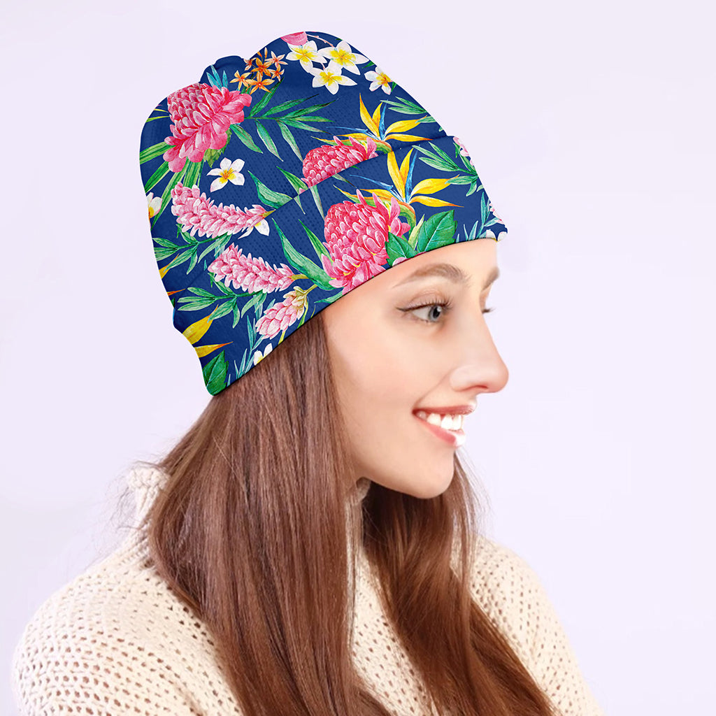 Watercolor Chrysanthemum Pattern Print Beanie