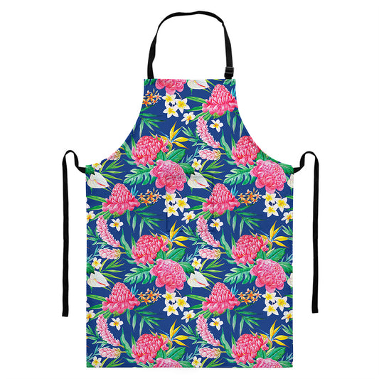 Watercolor Chrysanthemum Pattern Print Bib Apron With Pocket