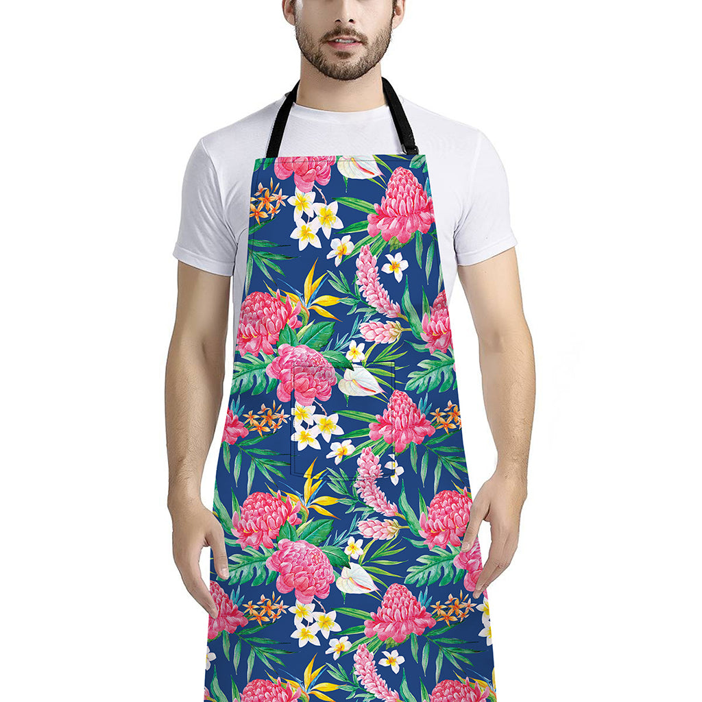 Watercolor Chrysanthemum Pattern Print Bib Apron With Pocket