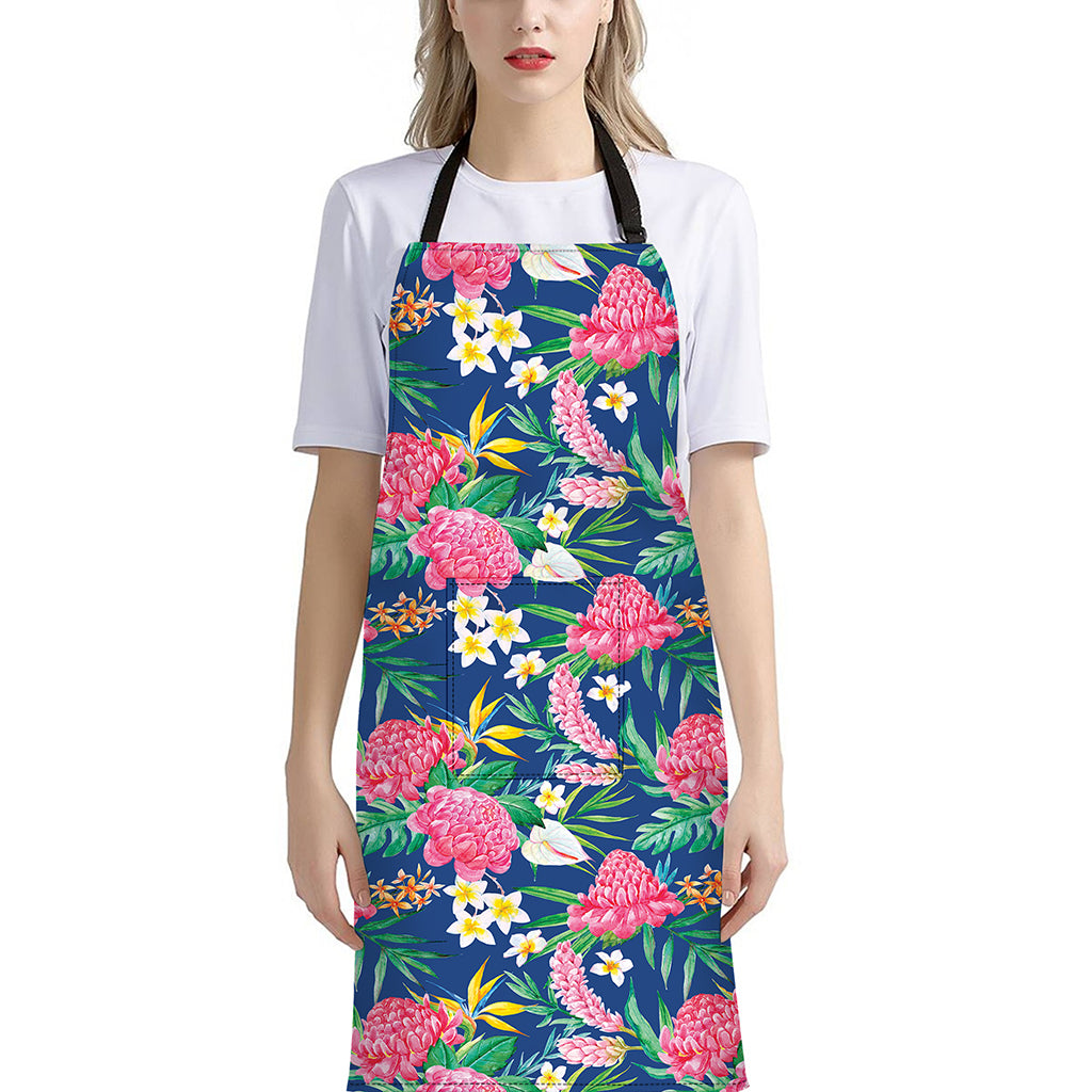 Watercolor Chrysanthemum Pattern Print Bib Apron With Pocket