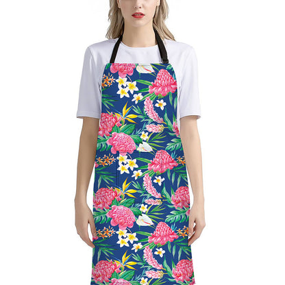 Watercolor Chrysanthemum Pattern Print Bib Apron With Pocket