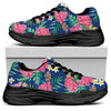 Watercolor Chrysanthemum Pattern Print Black Chunky Shoes