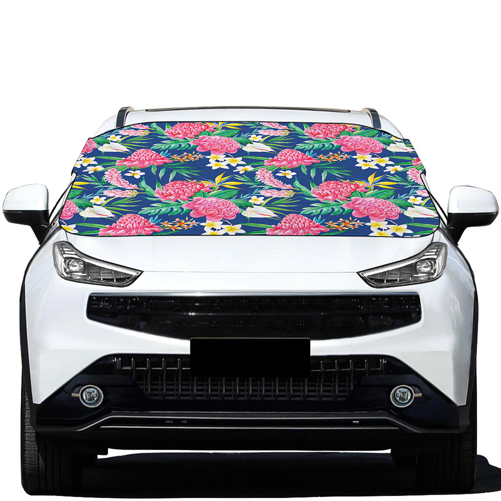 Watercolor Chrysanthemum Pattern Print Car Windshield Snow Cover