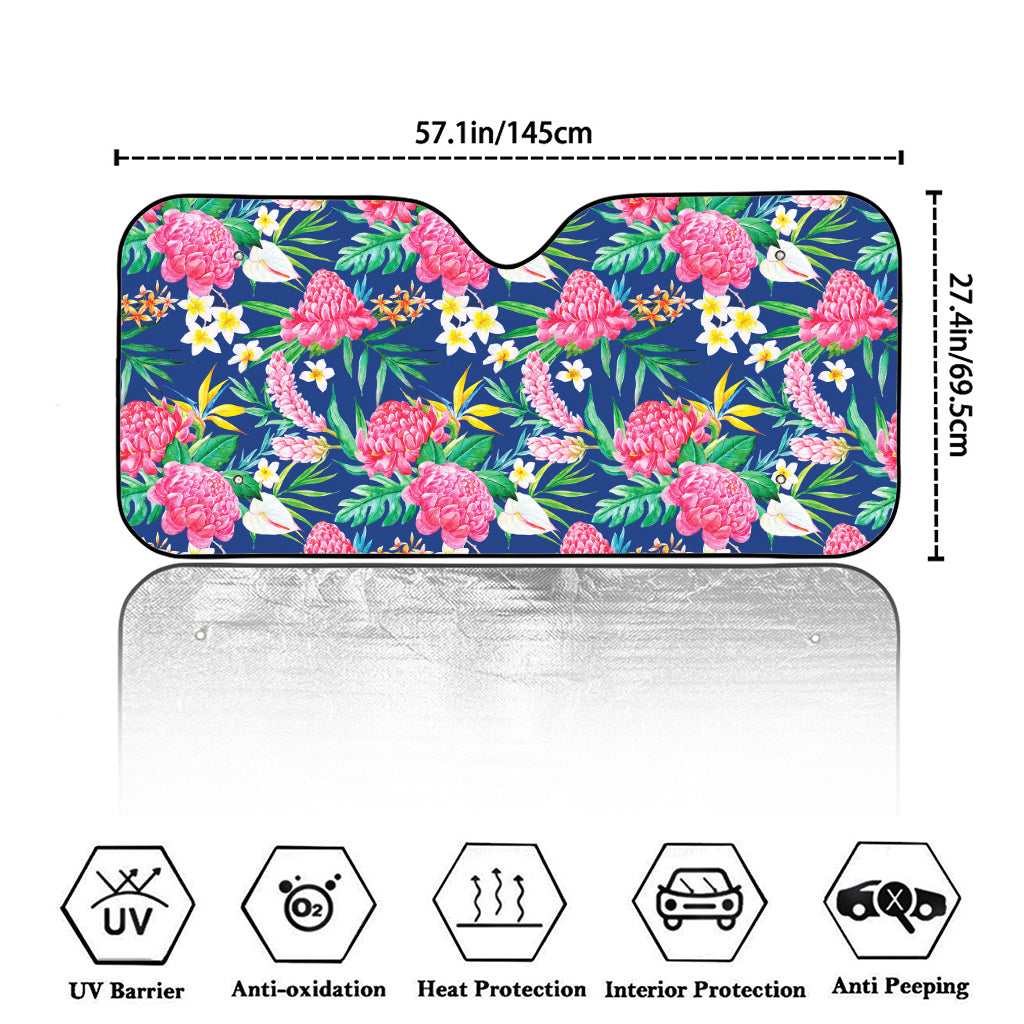 Watercolor Chrysanthemum Pattern Print Car Windshield Sun Shade