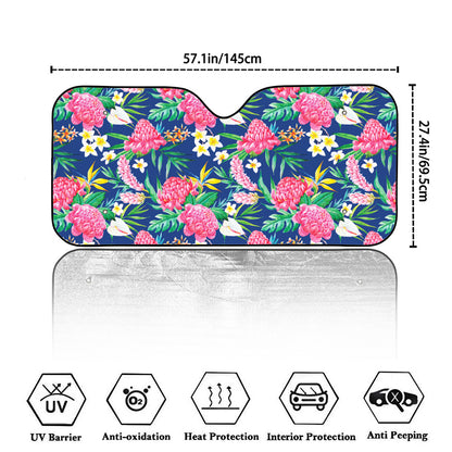 Watercolor Chrysanthemum Pattern Print Car Windshield Sun Shade