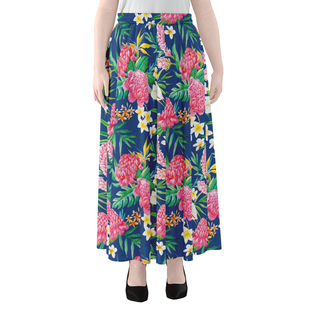 Watercolor Chrysanthemum Pattern Print Chiffon Maxi Skirt