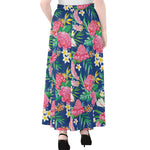 Watercolor Chrysanthemum Pattern Print Chiffon Maxi Skirt