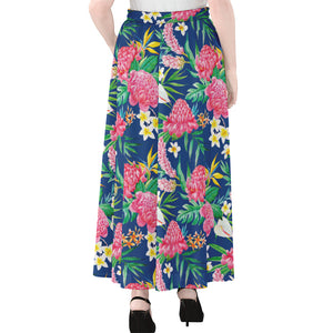 Watercolor Chrysanthemum Pattern Print Chiffon Maxi Skirt