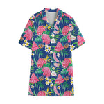 Watercolor Chrysanthemum Pattern Print Cotton Hawaiian Shirt
