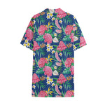 Watercolor Chrysanthemum Pattern Print Cotton Hawaiian Shirt