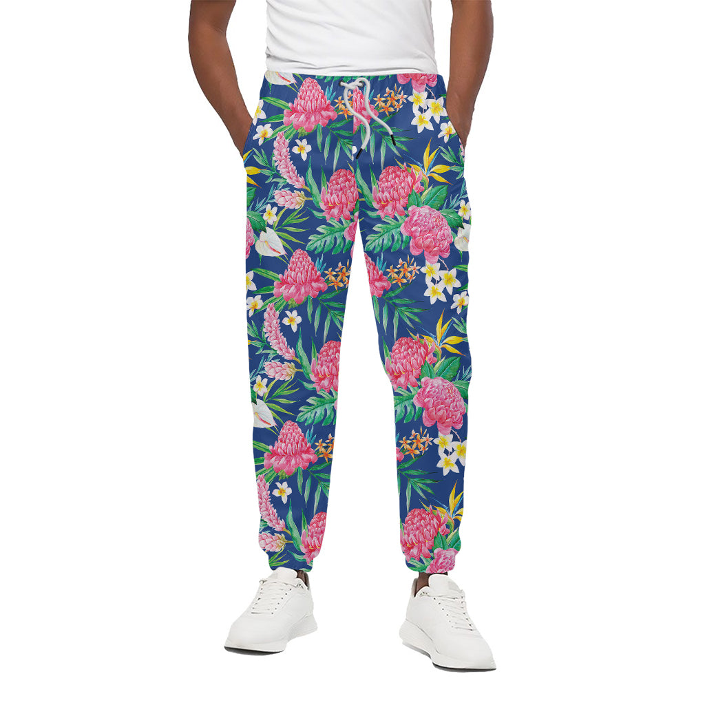 Watercolor Chrysanthemum Pattern Print Cotton Pants