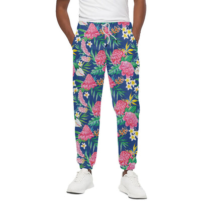 Watercolor Chrysanthemum Pattern Print Cotton Pants