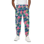 Watercolor Chrysanthemum Pattern Print Cotton Pants
