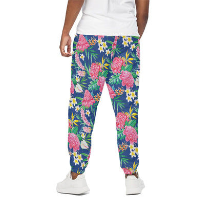 Watercolor Chrysanthemum Pattern Print Cotton Pants