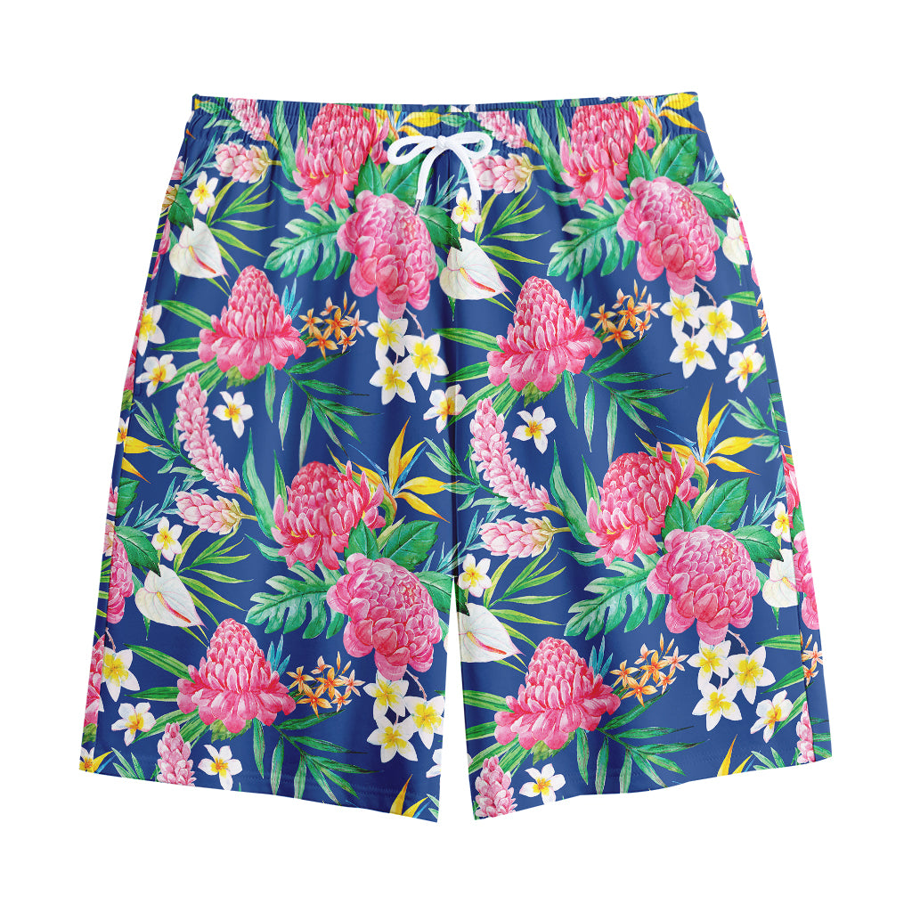 Watercolor Chrysanthemum Pattern Print Cotton Shorts