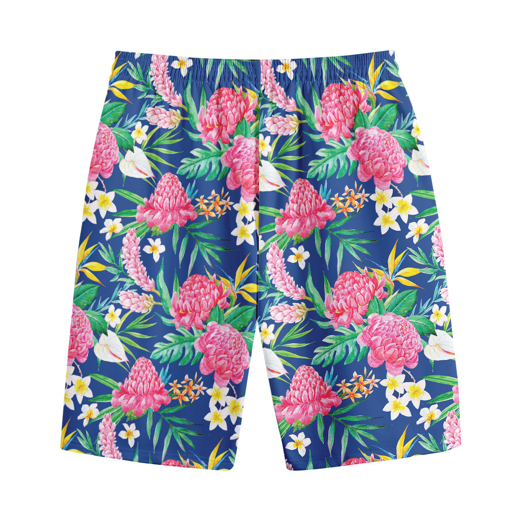 Watercolor Chrysanthemum Pattern Print Cotton Shorts