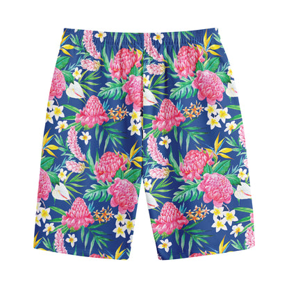 Watercolor Chrysanthemum Pattern Print Cotton Shorts