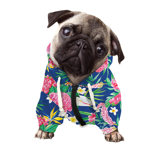 Watercolor Chrysanthemum Pattern Print Dog Zip Up Hoodie