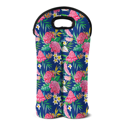 Watercolor Chrysanthemum Pattern Print Double Neoprene Wine Tote