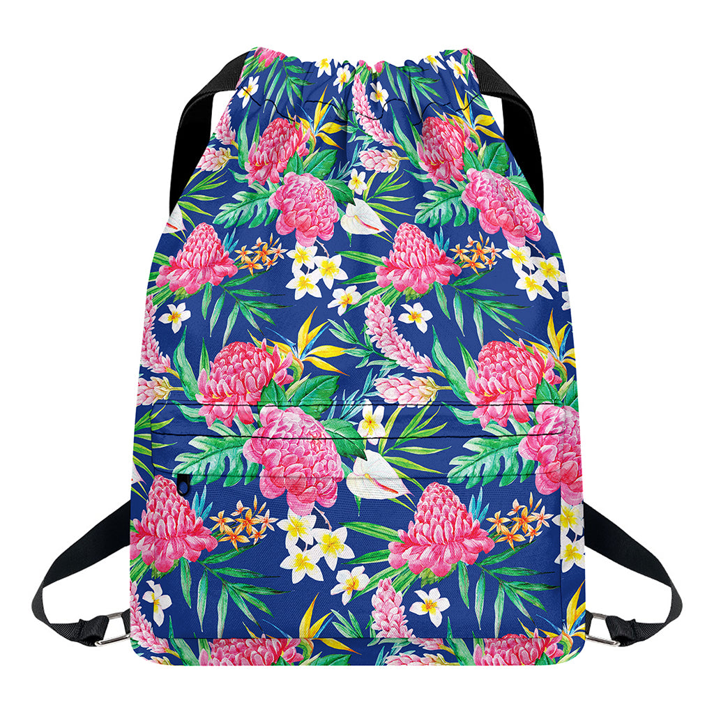Watercolor Chrysanthemum Pattern Print Drawstring Backpack