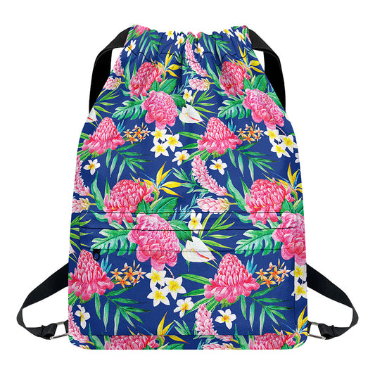 Watercolor Chrysanthemum Pattern Print Drawstring Backpack