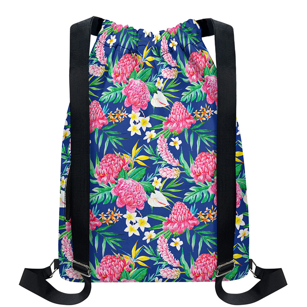 Watercolor Chrysanthemum Pattern Print Drawstring Backpack