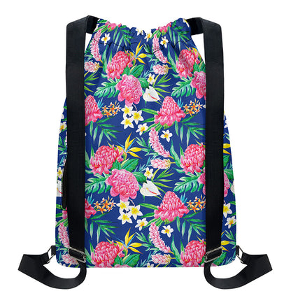 Watercolor Chrysanthemum Pattern Print Drawstring Backpack