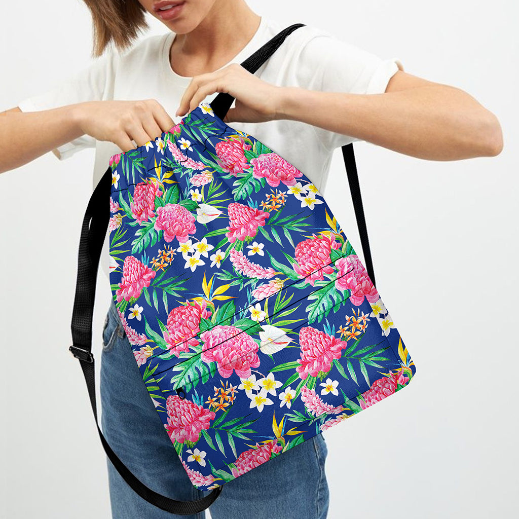Watercolor Chrysanthemum Pattern Print Drawstring Backpack