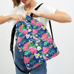 Watercolor Chrysanthemum Pattern Print Drawstring Backpack