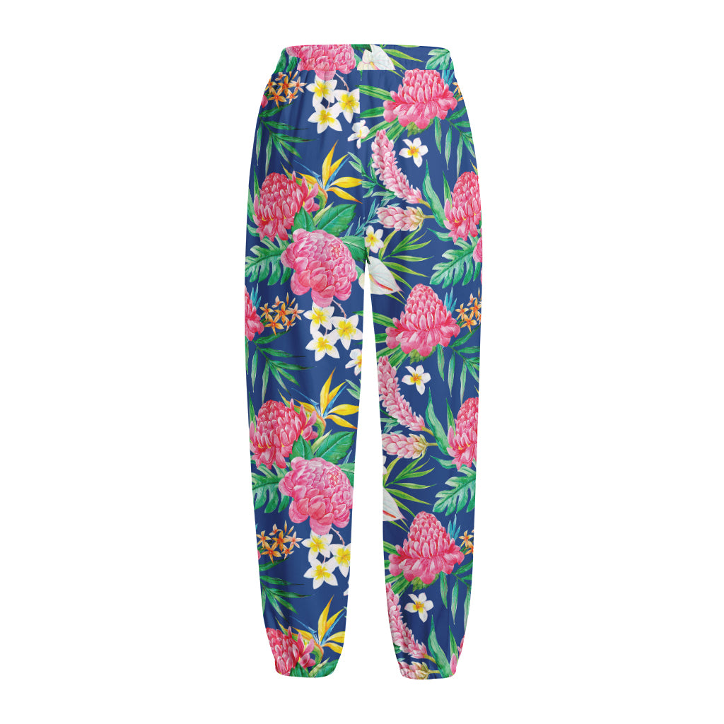 Watercolor Chrysanthemum Pattern Print Fleece Lined Knit Pants