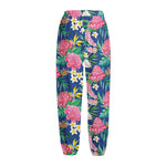 Watercolor Chrysanthemum Pattern Print Fleece Lined Knit Pants