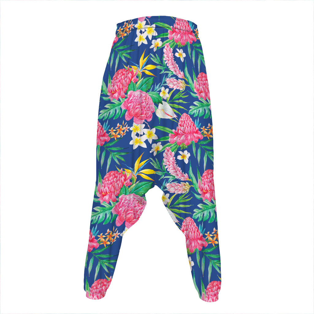Watercolor Chrysanthemum Pattern Print Hammer Pants