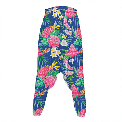 Watercolor Chrysanthemum Pattern Print Hammer Pants