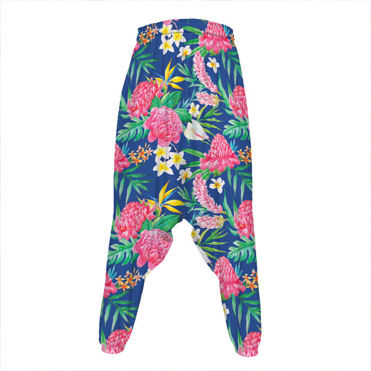 Watercolor Chrysanthemum Pattern Print Hammer Pants