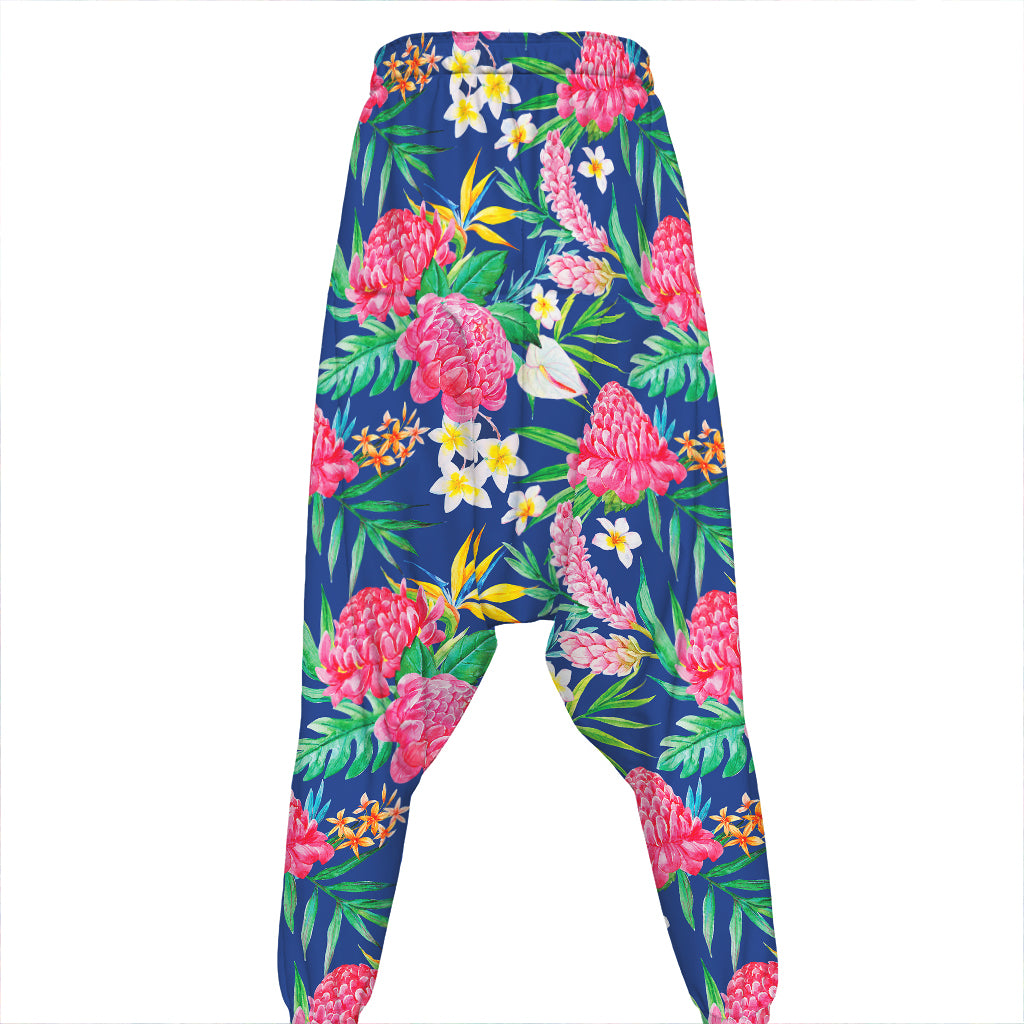 Watercolor Chrysanthemum Pattern Print Hammer Pants