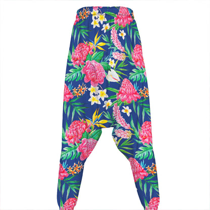 Watercolor Chrysanthemum Pattern Print Hammer Pants