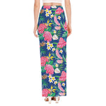 Watercolor Chrysanthemum Pattern Print High Slit Maxi Skirt