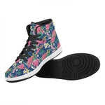 Watercolor Chrysanthemum Pattern Print High Top Leather Sneakers
