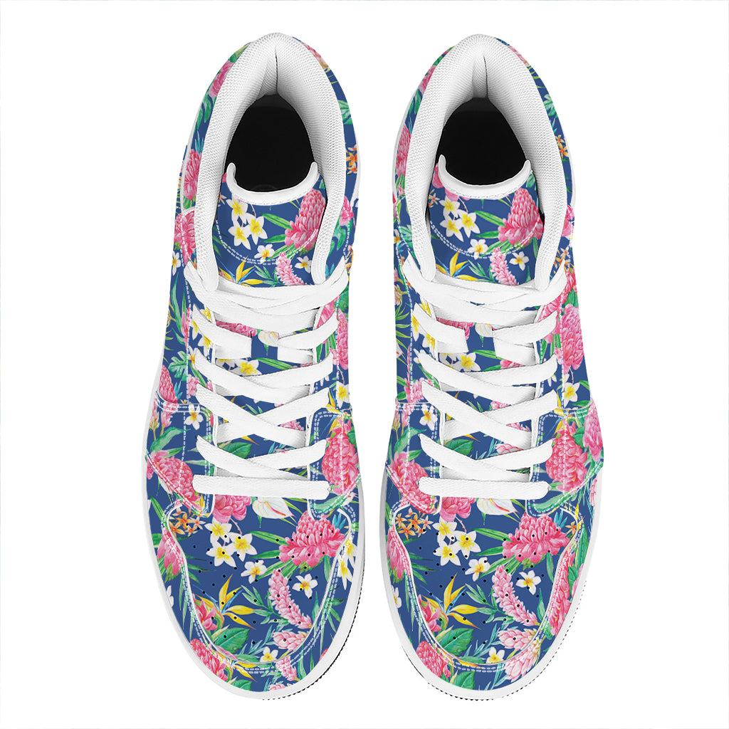 Watercolor Chrysanthemum Pattern Print High Top Leather Sneakers